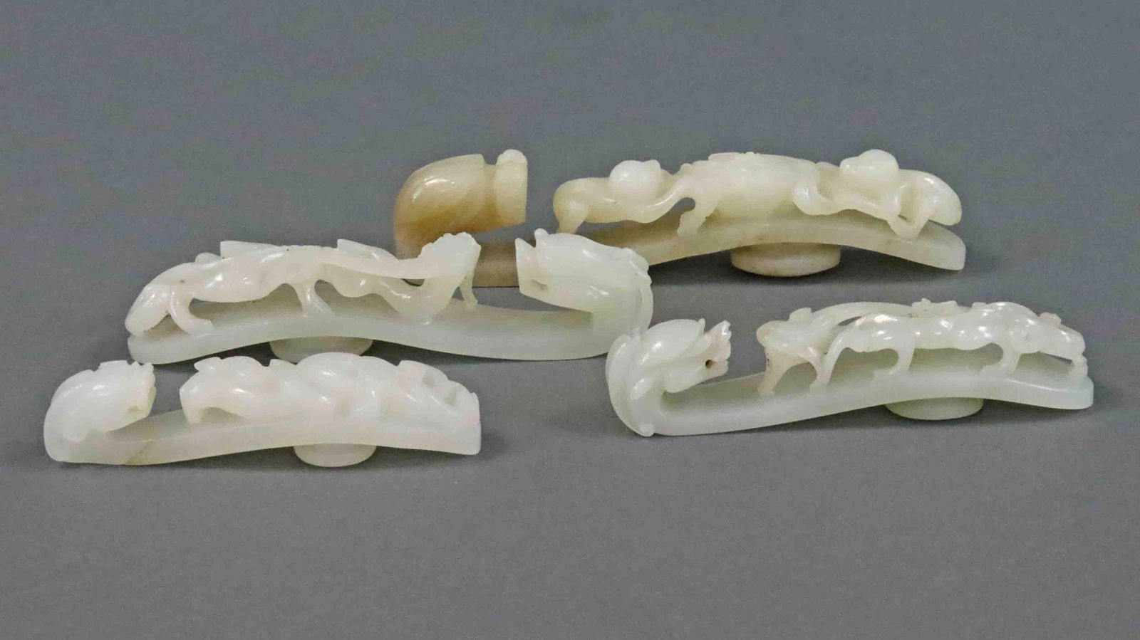 (4) CHINESE WHITE JADE DRAGON-FORM BELT HOOKS (1 of 10)