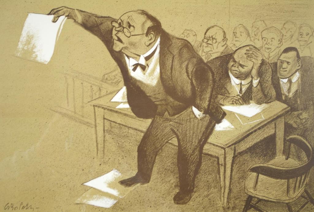 WILLIAM GROPPER (American, 1897-1977): "Courtroom Scene", lithograph, pencil signed artist proof, 14x18in.
