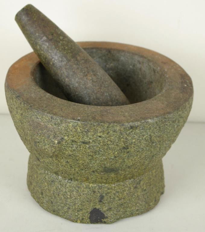 98 LARGE STONE MORTAR AND PESTLE, 6x9in.