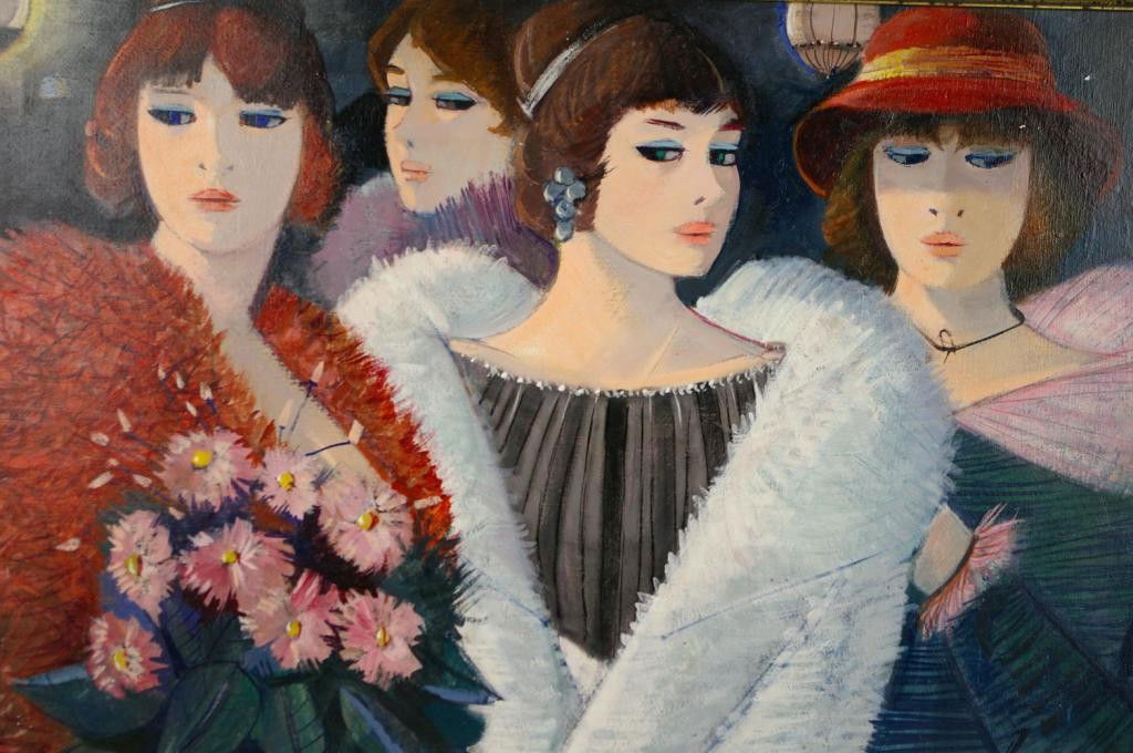 CHARLES LEVIER (French, 1920-2004): Parisiennes, oil on canvas, signed lower right, signed and titled verso, minor paint chips, 24x36in.