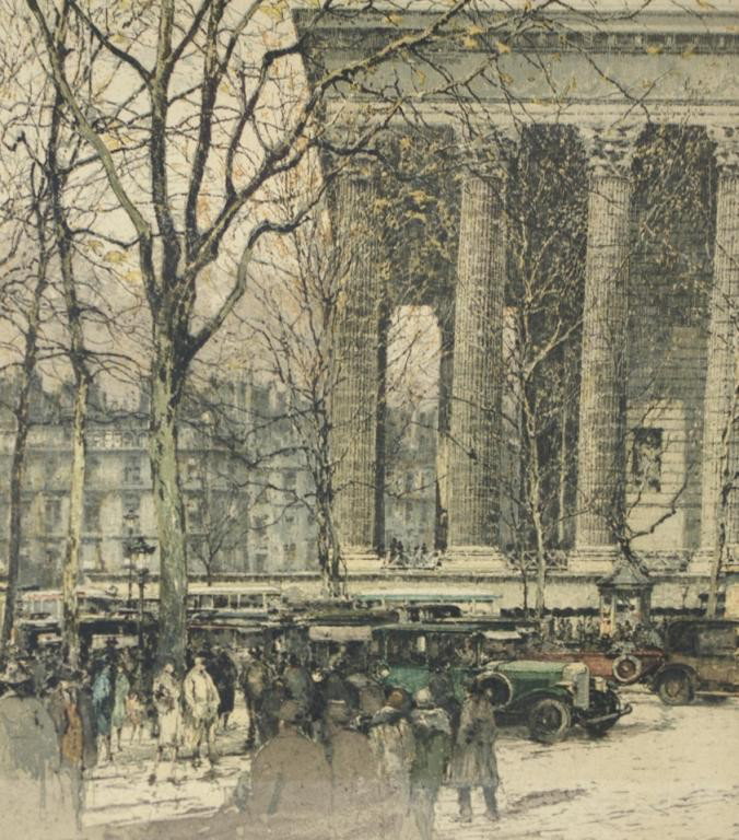 LUIGI KASIMIR (Austrian, 1881-1962) : Paris Boul De La Madglaine, etching and aquatint, pencil signed, 17x15in.
