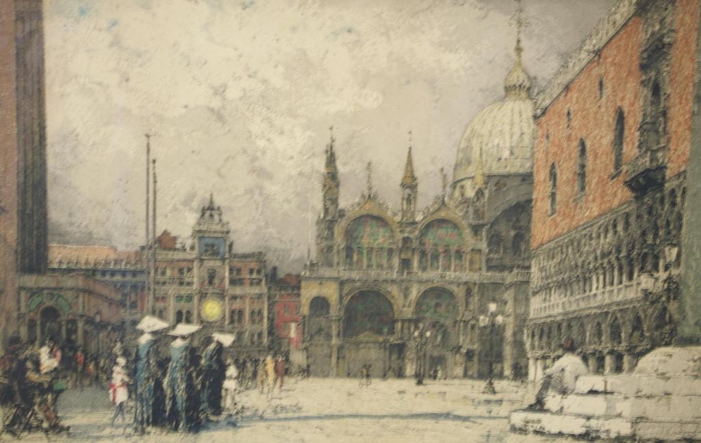 LUIGI KASIMIR (Austrian, 1881-1962) : Venice St. Mark's, etching and aquatint, 17x22in.
