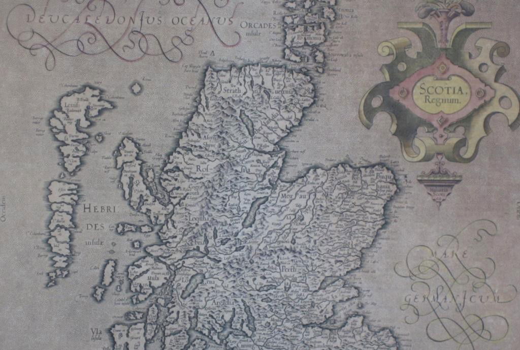 2 ANTIQUE SCOTTISH HAND-COLORED ENGRAVED MAPS: one depicting the entire country, the other a peninsula and county named Caintyre (soiling and significant dampstaining to Caintyre map), largest 16x20in.