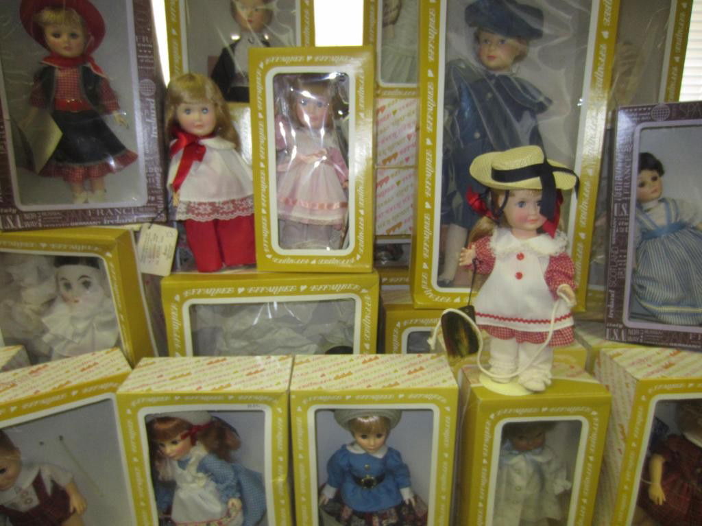 COLLECTION OF 30+ EFFANBEE DOLLS: approximately thirty-five dolls including Hansel, Gretel, Little Red Riding Hood, Flossie, the Bobbsey Twins, Pollyanna, United States, England, Israel, Memphis Pink, Raleigh Peach, etc., most in boxe