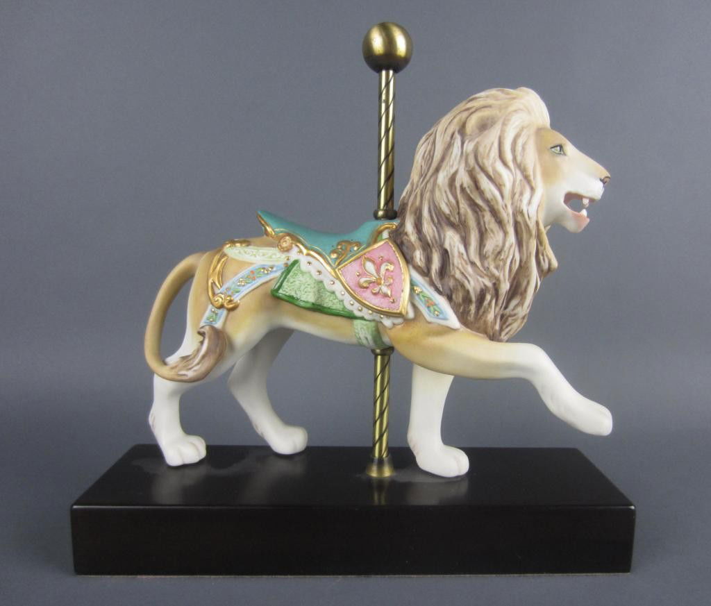 CYBIS PORCELAIN CAROUSEL LION: #298, on attached base, overall 12x12in.