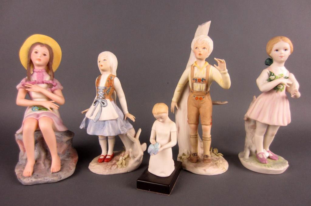 5 CHILD FIGURINES BY CYBIS AND LASZLO ISPANKY: including four Cybis and one Laszlo Ispanky, tallest 9in.