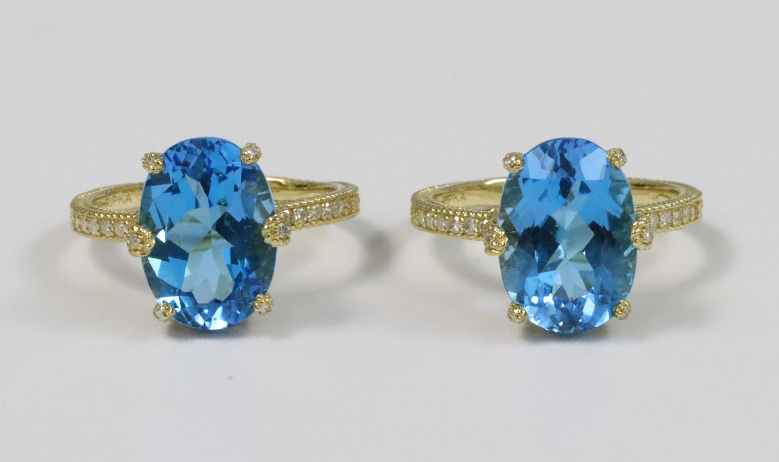 PAIR JUDITH RIPKA 14K BLUE TOPAZ & DIAMOND RINGS (1 of 3)