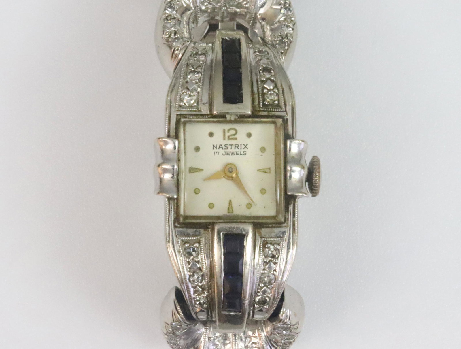 ART DECO 14K DIAMOND & SAPPHIRE BRACELET WATCH (1 of 4)