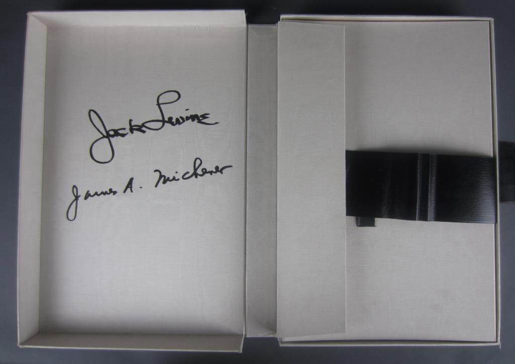 J. LEVINE & J. MICHENER FACING EAST PORTFOLIO: New York: Maecenas Press, Random House, 1970, two-volume portfolio of James Michener's text illustrated by Jack Levine's lithographs, woodcuts and sketchbook phototypes, some phototypes with brushed c