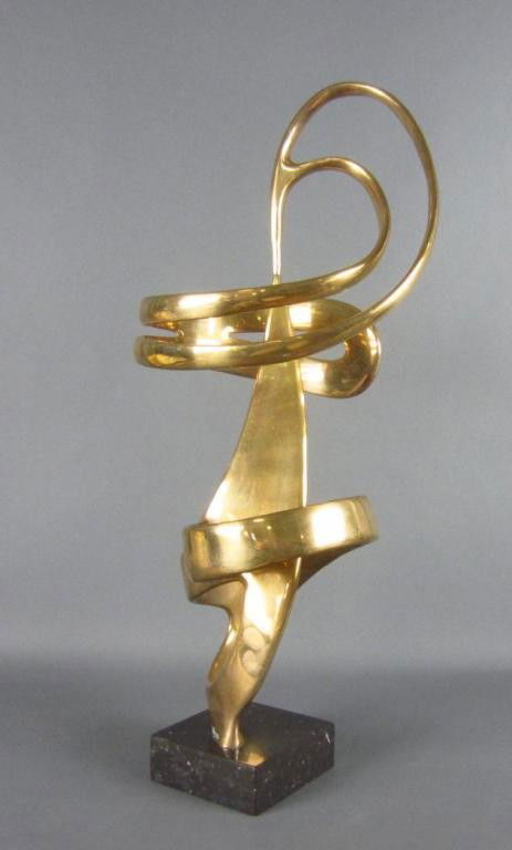 BILL KEATING (American, 1932-): "Silent Echo", bronze free-form modernist sculpture, top section swivels on pivot, signed on base Keating 1990, on marble base, overall 30x13in. Provenance: Acquired directly from the sculptor in Apri