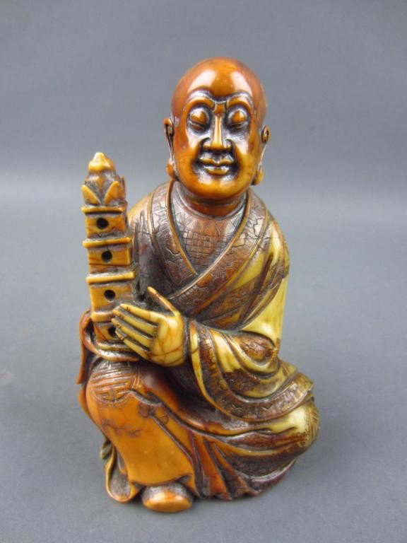 CARVED SOAPSTONE FIGURE OF A LOHAN, 6in.