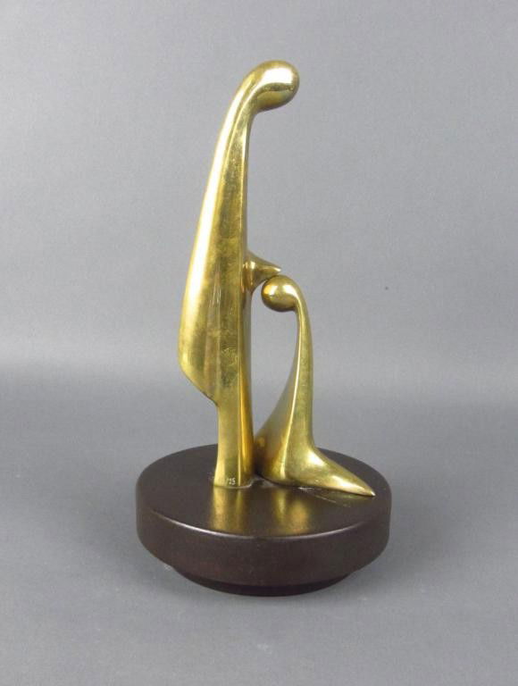 VICTOR HALVANI (Israeli, 1930-): "The Blessing", brass sculpture, engraved on both figures "12/25/Victor Halvani" & "Halvani V/12/25", on wood base, overall 12in.