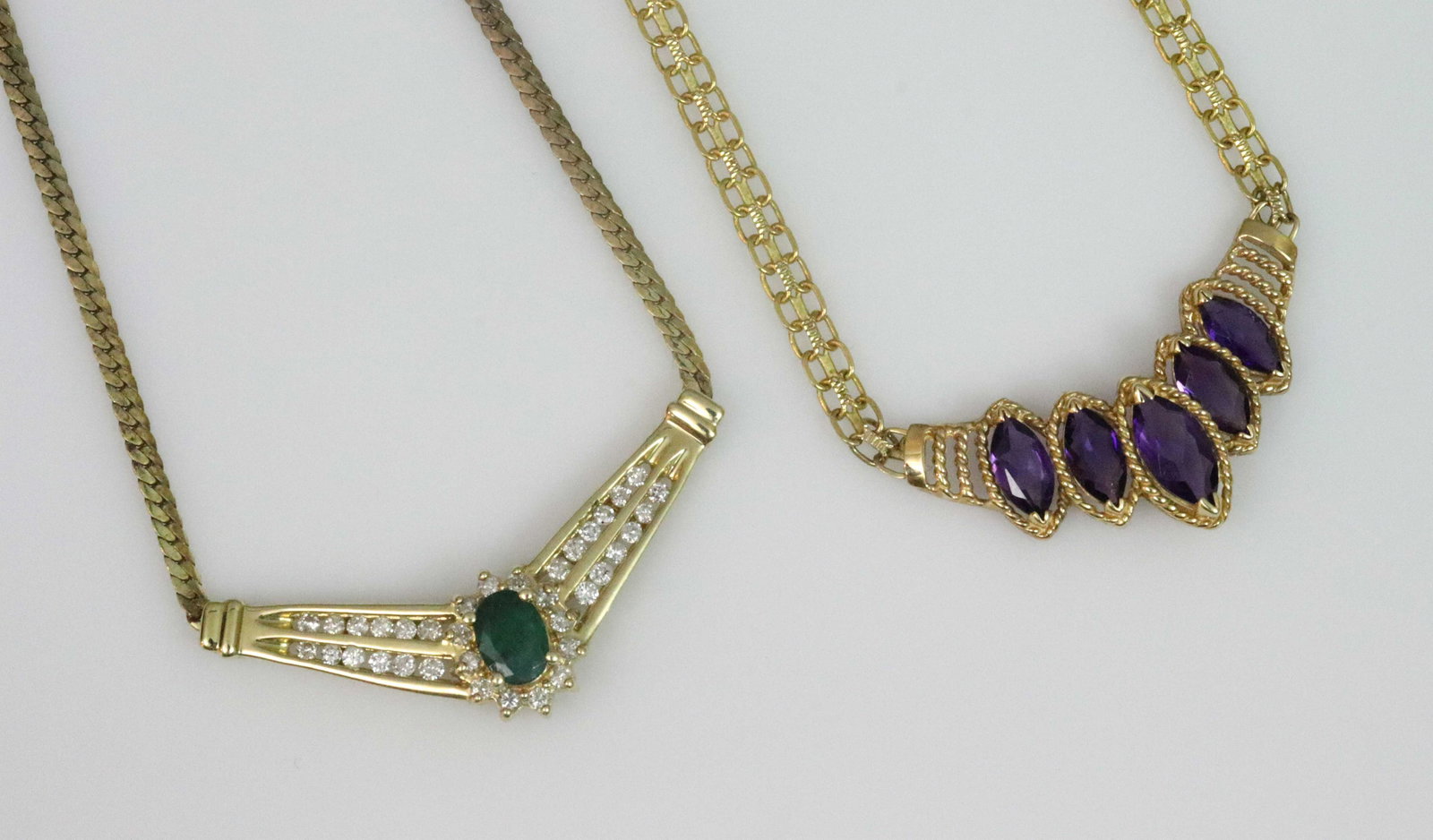 (2) 14K CHEVRON STYLE GEMSTONE NECKLACES (1 of 2)