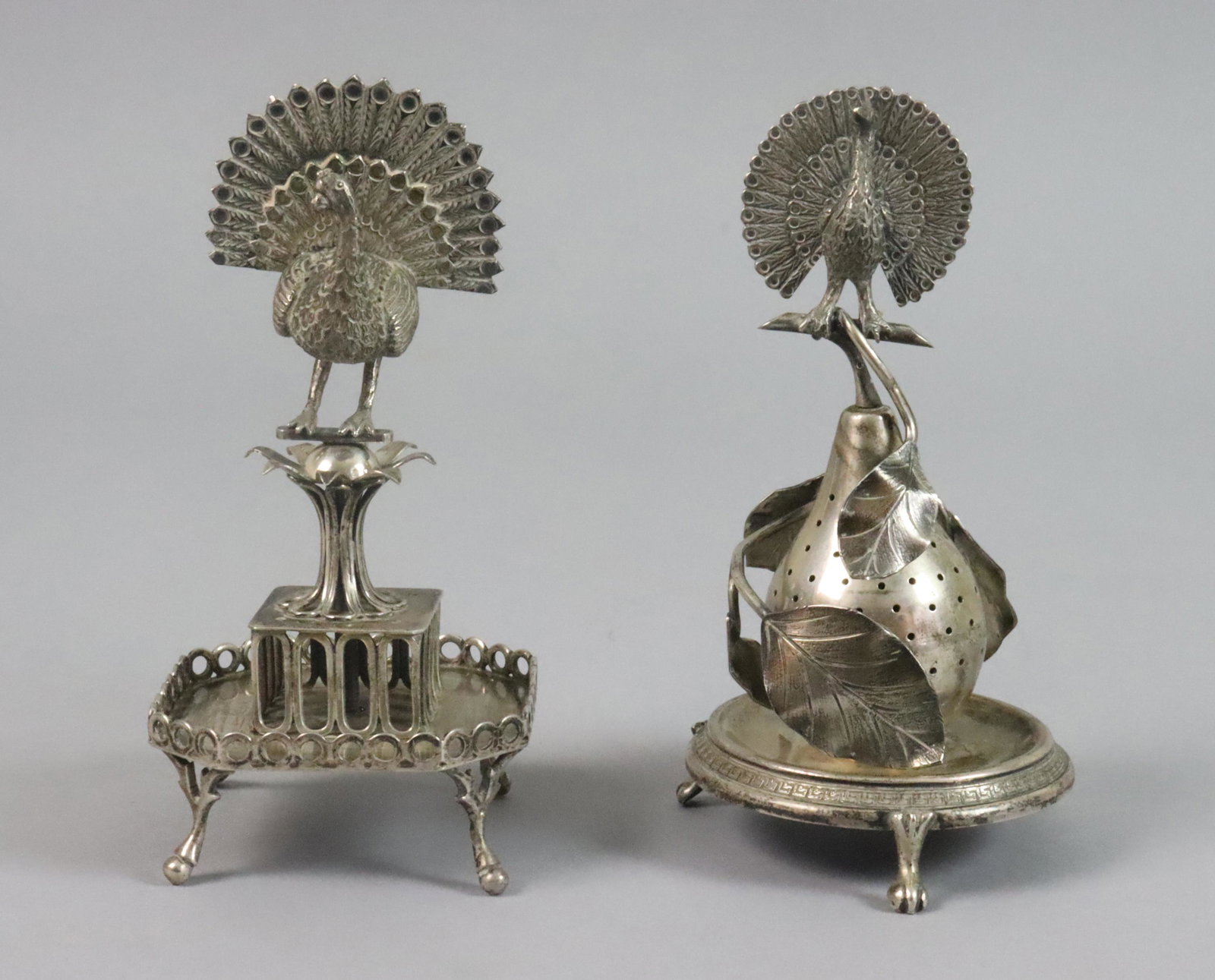 (2) SILVER JUDAICA PORTUGUESE PEACOCK SPICE BOXES (1 of 6)