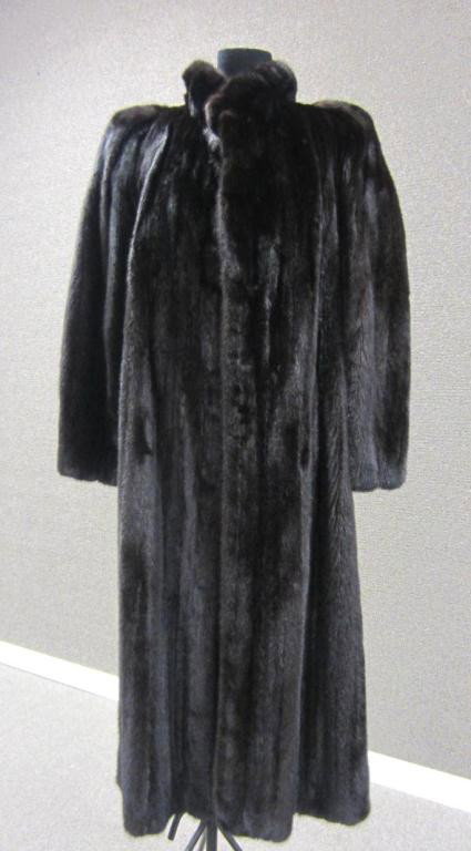 LADIES FULL-LENGTH MINK COAT: in deep mahogany brown tone, label reads "Designed for Sylvia by Hillis of Vail", length 47in., width shoulder-to-shoulder 18in.