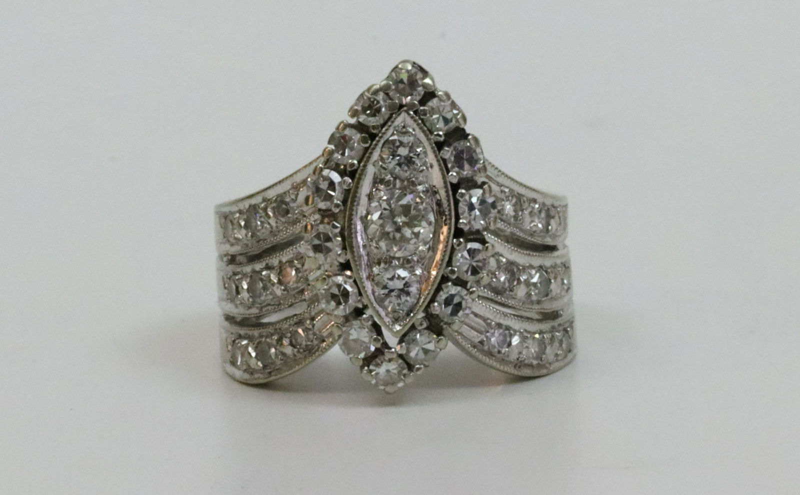 14K 3-ROW CHEVRON FORM DIAMOND WEDDING RING (1 of 3)