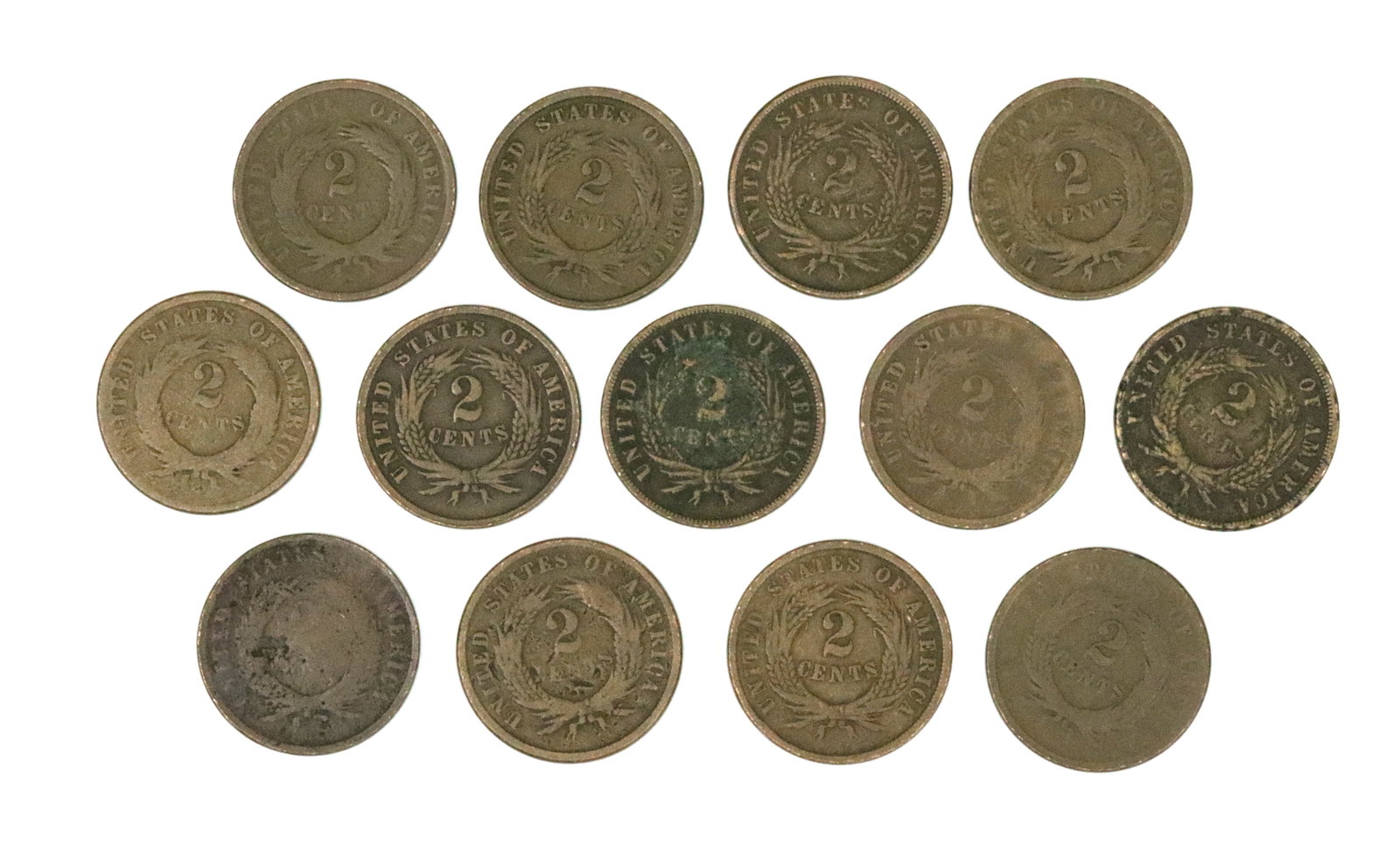 (13) 2 CENT US COINS & BICENTENNIAL MEDAL SET (1 of 3)