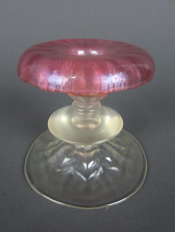 TIFFANY STUDIOS FAVRILE PINK PASTEL CANDLESTICK: signed 1846 L.C.T. Favrile, 4x4in.