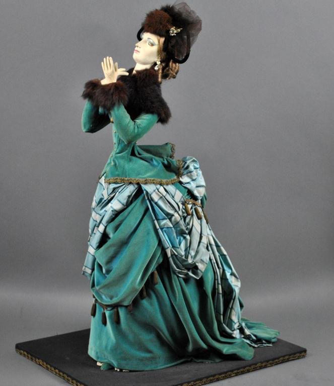 MACYS NEW YORK WINDOW DISPLAY DOLL: large size lady fashion doll with fur accessories, purported to be an award winning doll, from the Novellino estate in Glen Rock, NJ, some paint cracks, 34in.