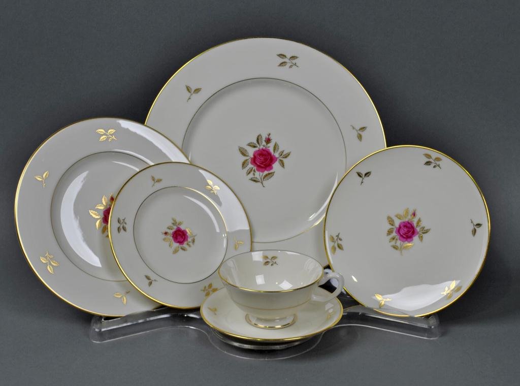 130-PIECE LENOX RHODORA CHINA SERVICE: including 12 each dinner plates, salad plates, 7" plates, bread & butter plates, cream soups, and teacups with saucers, 11 sauce bowls, and 8 demitasse cups with saucers, and 19 service pieces includi
