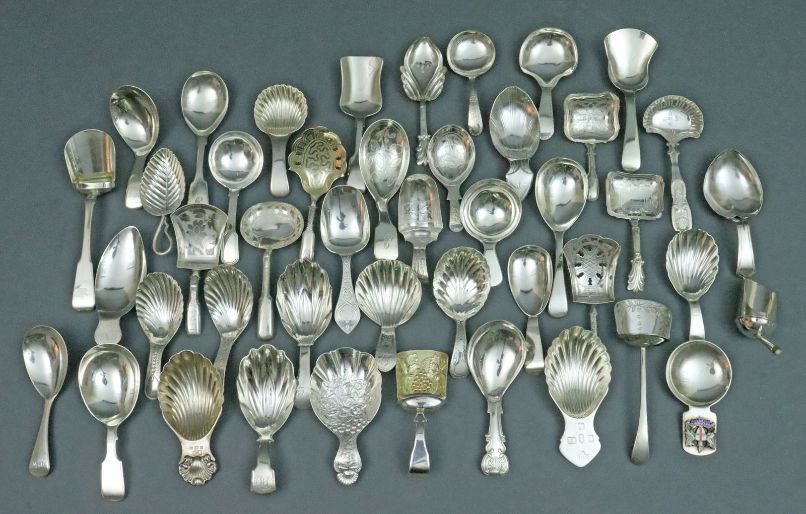 (45) PIECE STERLING TEA CADDY SPOON COLLECTION (1 of 7)