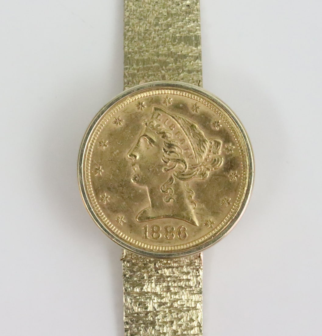 14K GOLD COIN COVERED BRACELET WATCH (1 of 6)