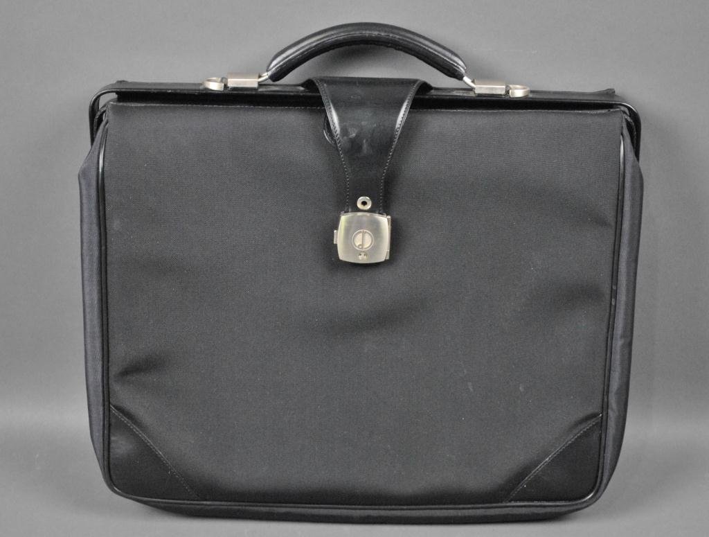 DUNHILL BRIEFCASE: in black with leather accents and handle, 13x17in.