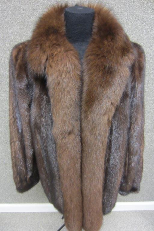 DARK BROWN MINK AND FOX JACKET: length 28in., width shoulder-to-shoulder 18in.