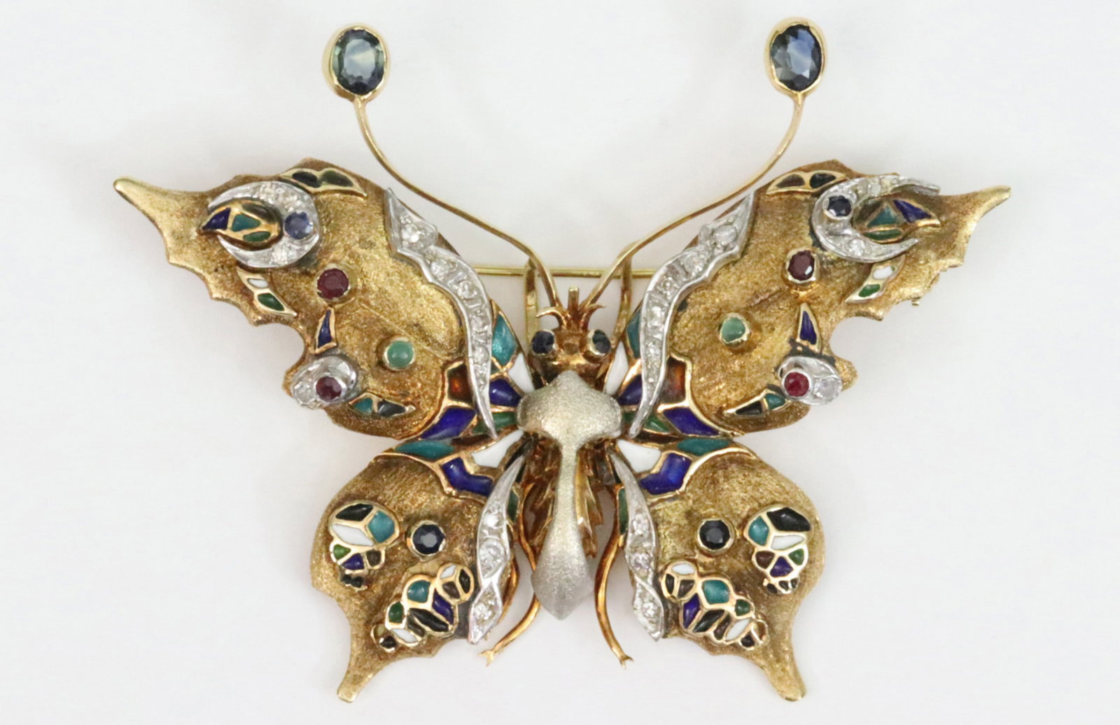 LARGE DIAMOND, GEMSTONE & ENAMEL BUTTERFLY BROOCH (1 of 2)