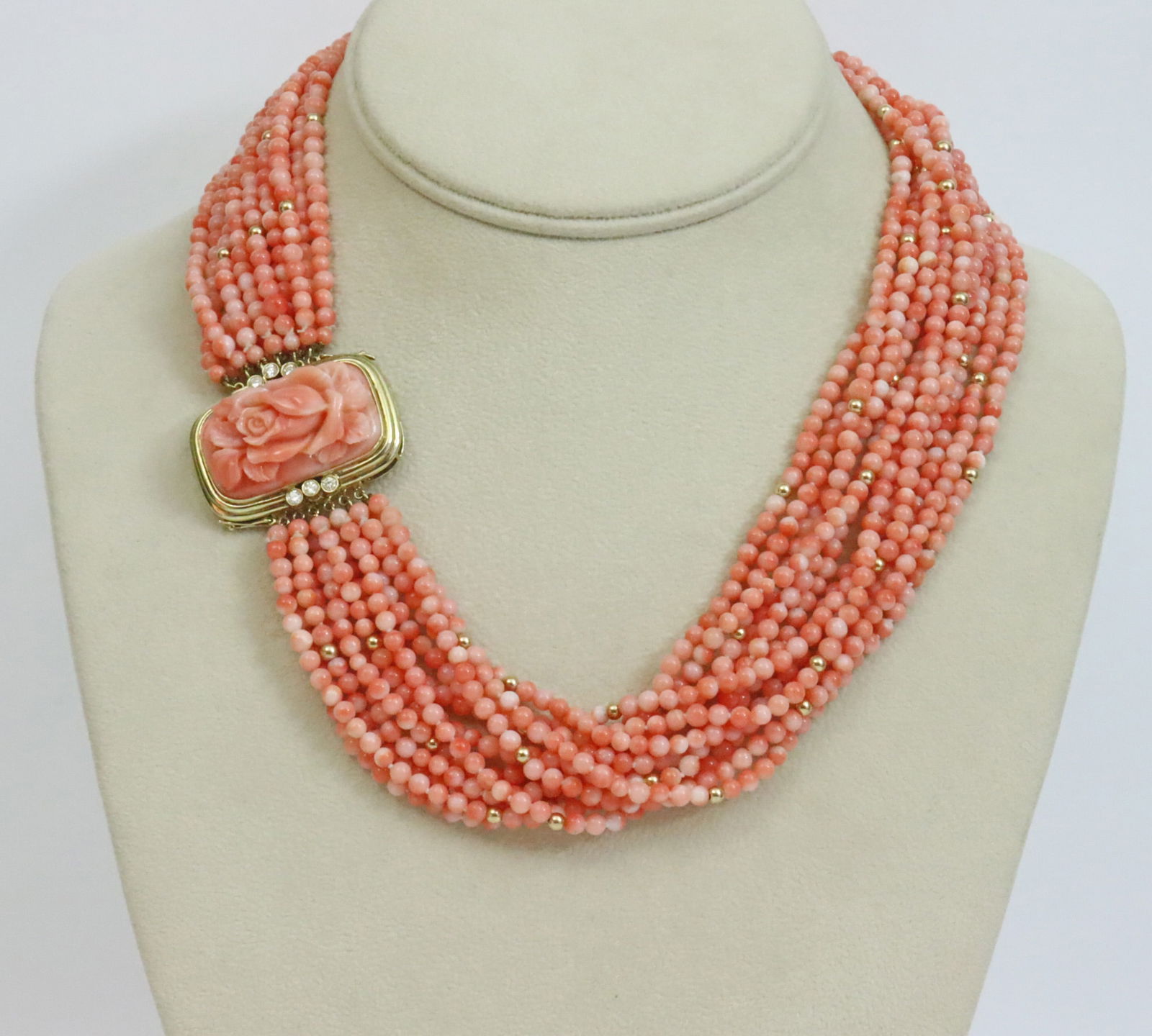 14K CORAL BEAD NECKLACE WITH CONVERSION PENDANT (1 of 5)