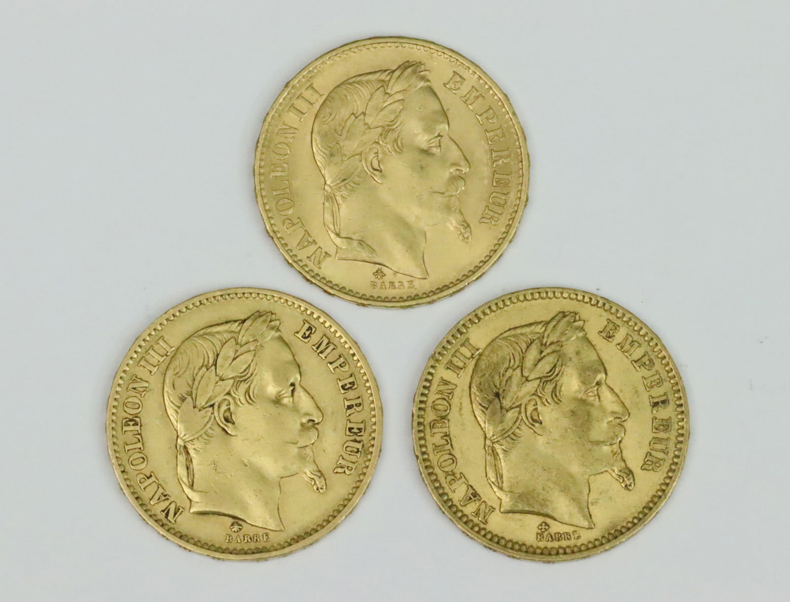 (3) FRENCH NAPOLEON III 20 FRANCS GOLD COINS (1 of 2)