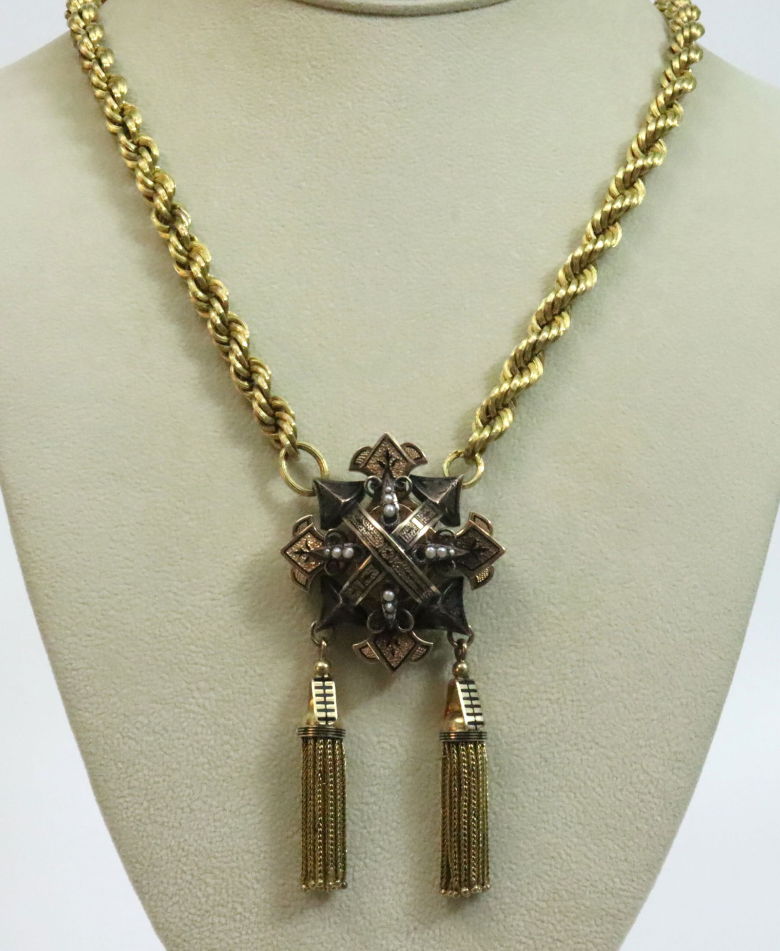14K REPURPOSED BROOCH & CHAIN NECKLACE (1 of 5)