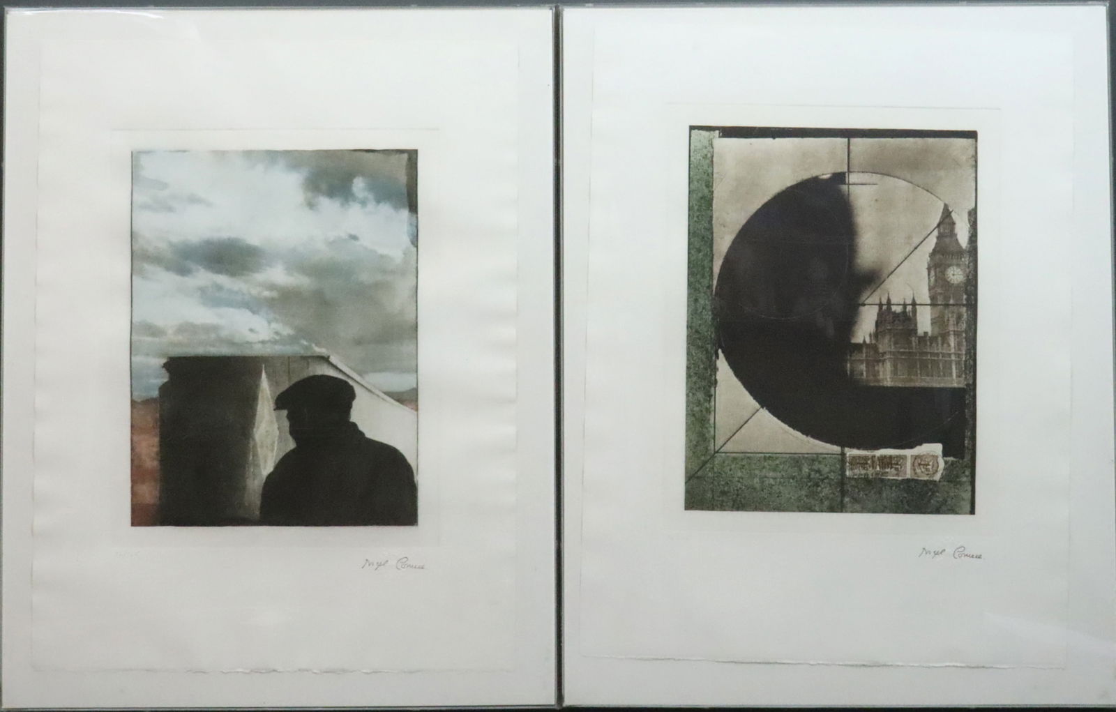 JOSEPH CORNELL-2 PRINTS FROM PHOENIX HOUSE SERIES: Joseph Cornell (New York, 1903-1972), including Untitled (Landscape with Figure) and Untitled (Derby Hat), 1972, photogravures in colors, from "Prints for Phoenix House", a series created to benefit t