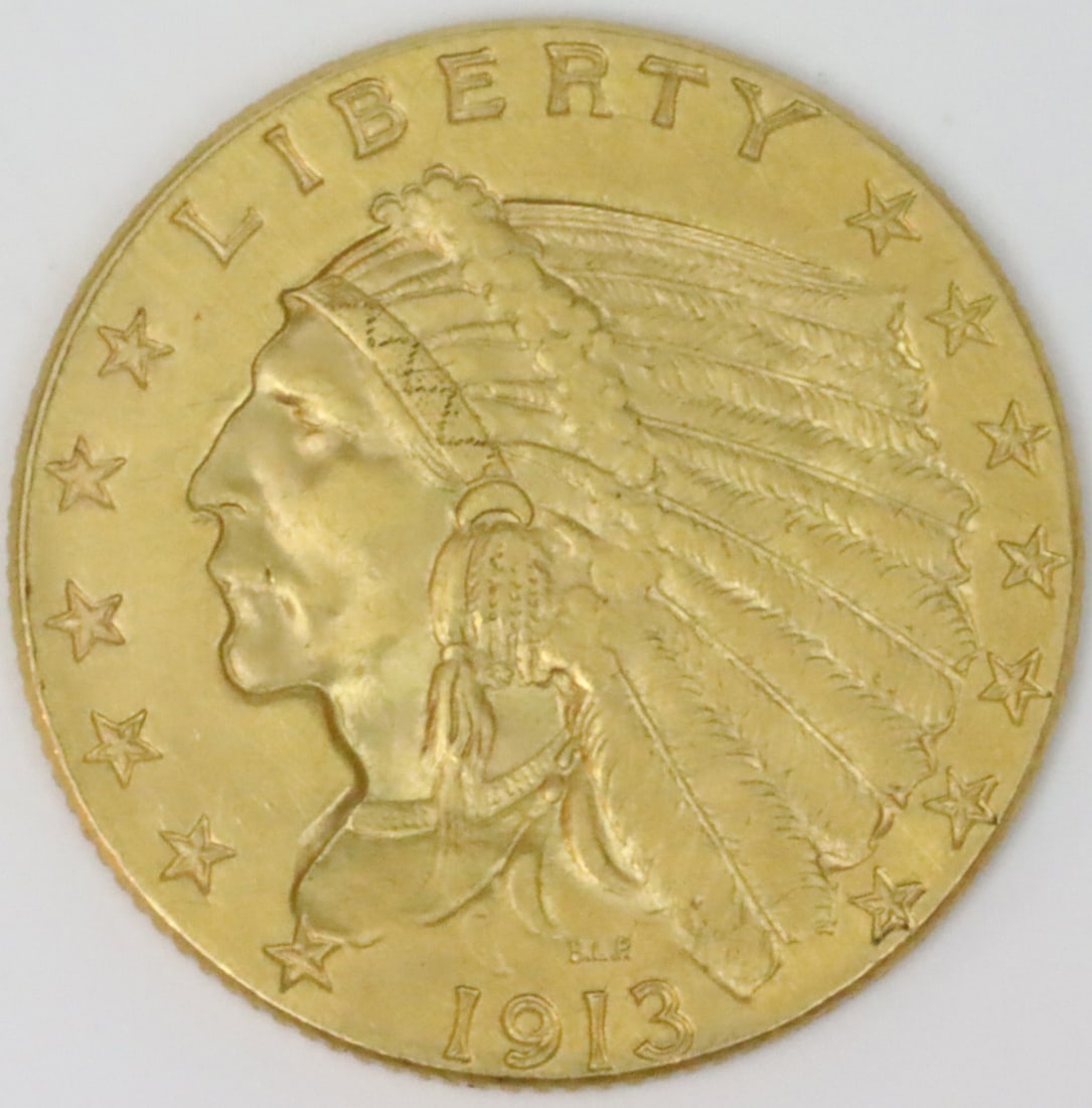 1913 $2.50 US QUARTER EAGLE INDIAN HEAD GOLD COIN (1 of 2)