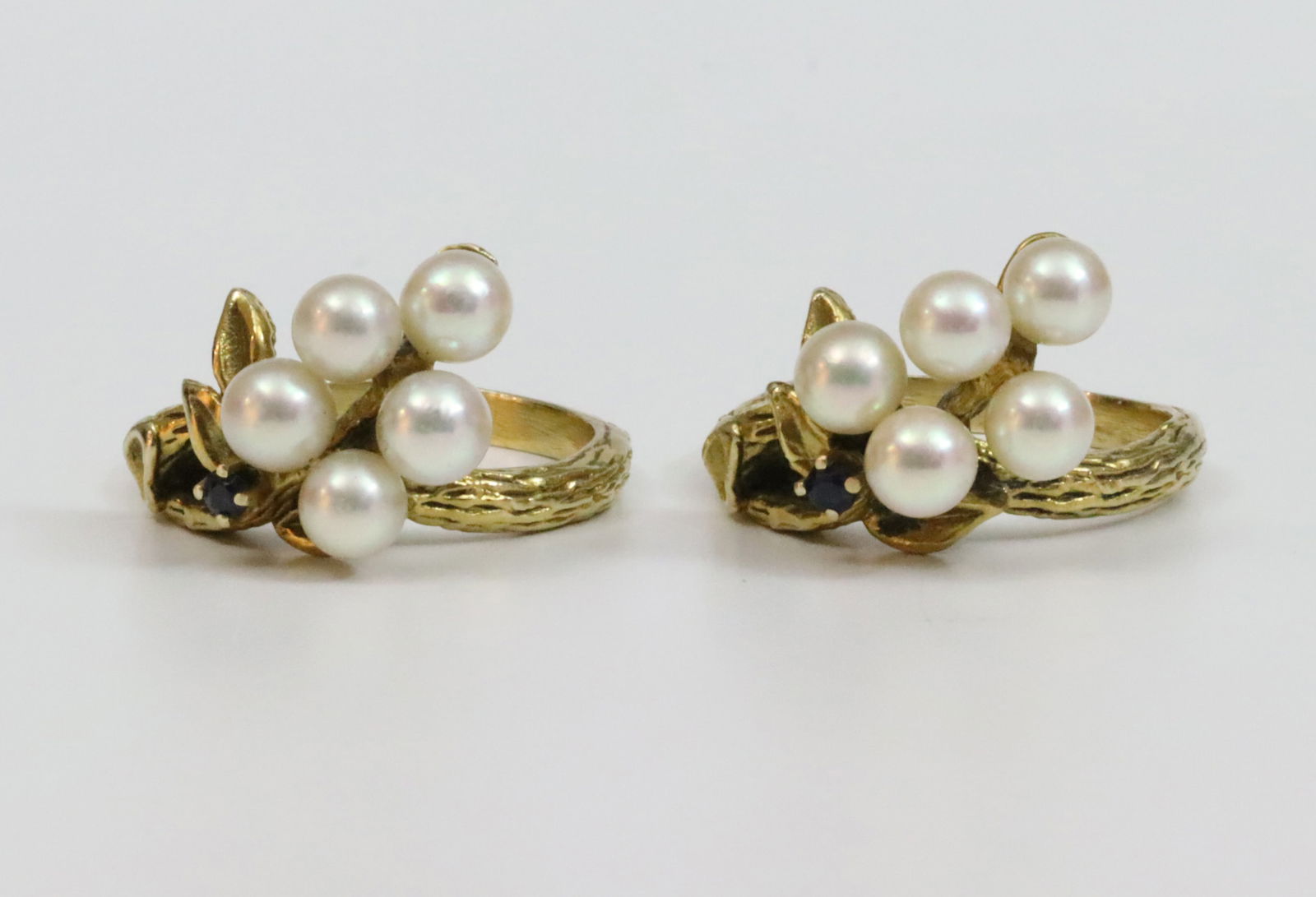 PAIR OF MATCHING 14K PEARL & SAPPHIRE RINGS (1 of 4)