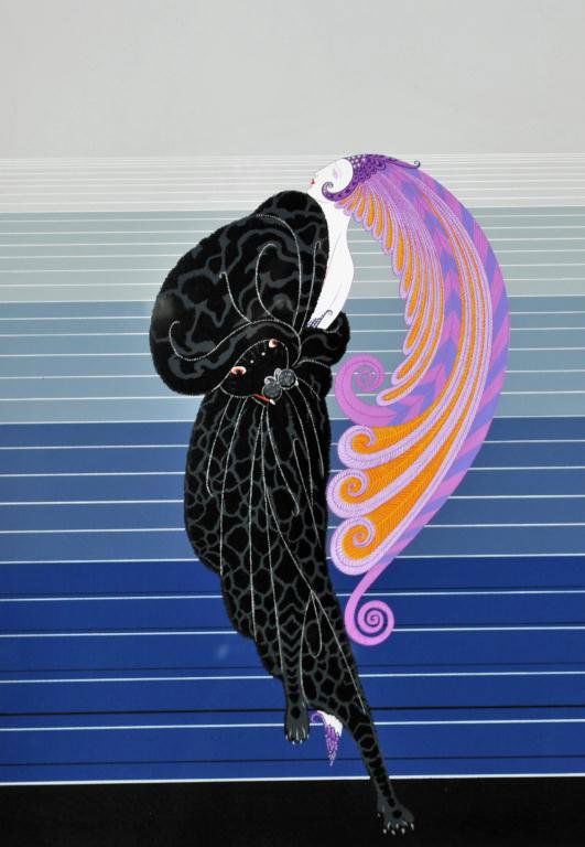 ERTE SERIGRAPH - BEAUTY AND THE BEAST: pencil signed and numbered 27/300, from 'Twenties Remembered Suite', 1977, custom matted and framed, image 18x13in., sheet size 24x21in.