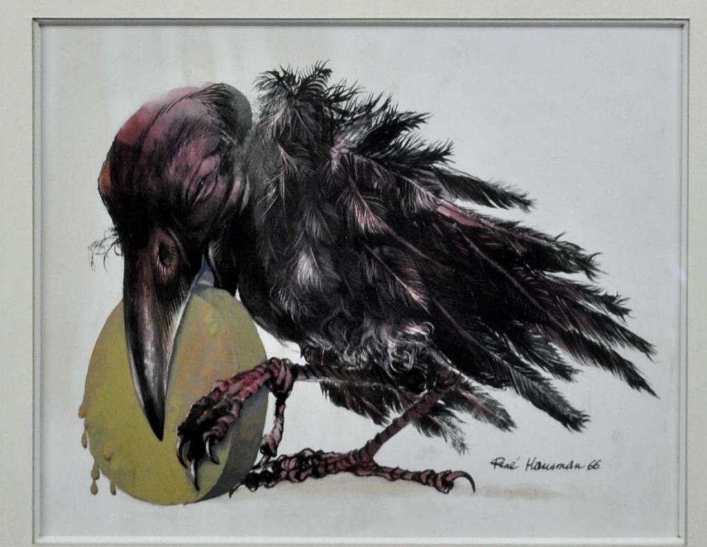 RENE HAUSMAN (Belgian, b.1936): "Fable Illustration of a Bird", 1966, watercolor with gouache, signed and dated '66 at lower right, bears label of Charles Van Thienen, Brussels, 9x12in.