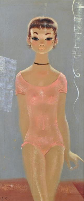 IGOR PANTUHOFF (New York, 1911-1972): "Ballerina", oil on canvas, signed lower left, stretcher with stamp of Thompson Gallery, Greenwich Village, 36x16in.