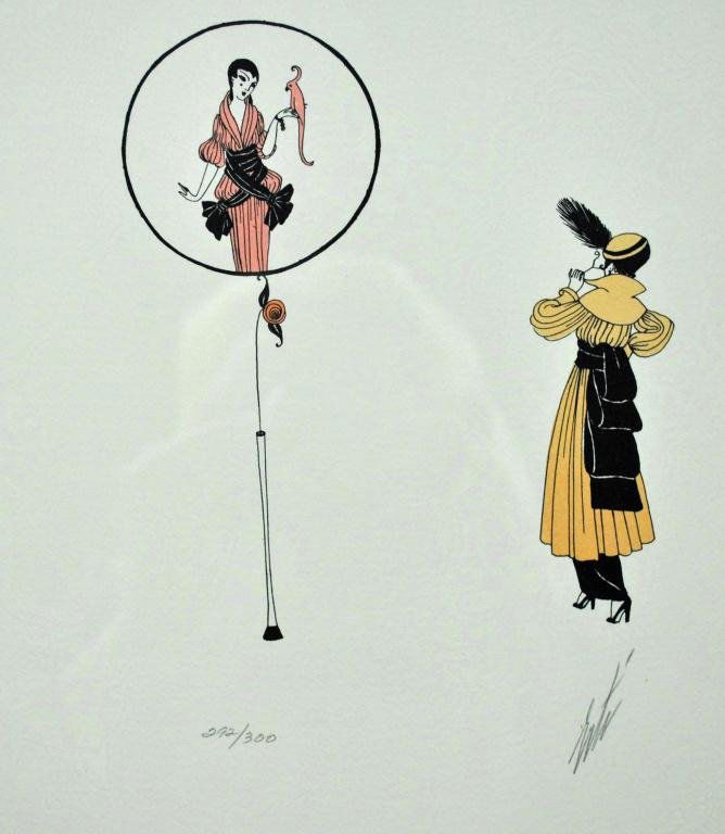 ERTE LITHOGRAPH - FANTAISIE: on Arches paper, pencil signed and numbered 292/300, printed by Ateliers Guillard, Gourdon & Cie, Paris, 1976, published by Circle Gallery, Print Documentation included, unframed, image 7x6in., sheet