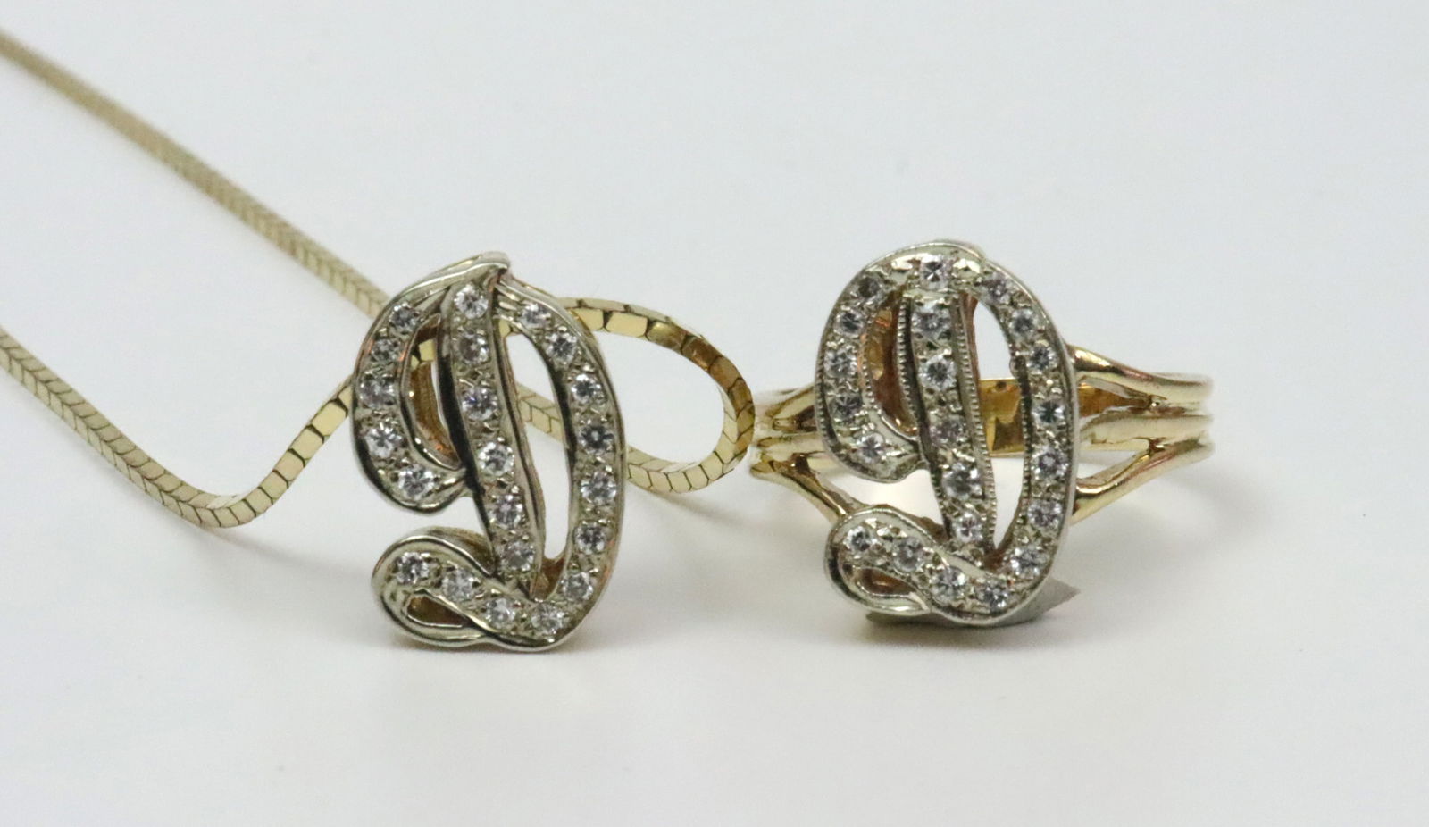 14K DIAMOND INITIAL D RING & PENDANT ON CHAIN (1 of 3)