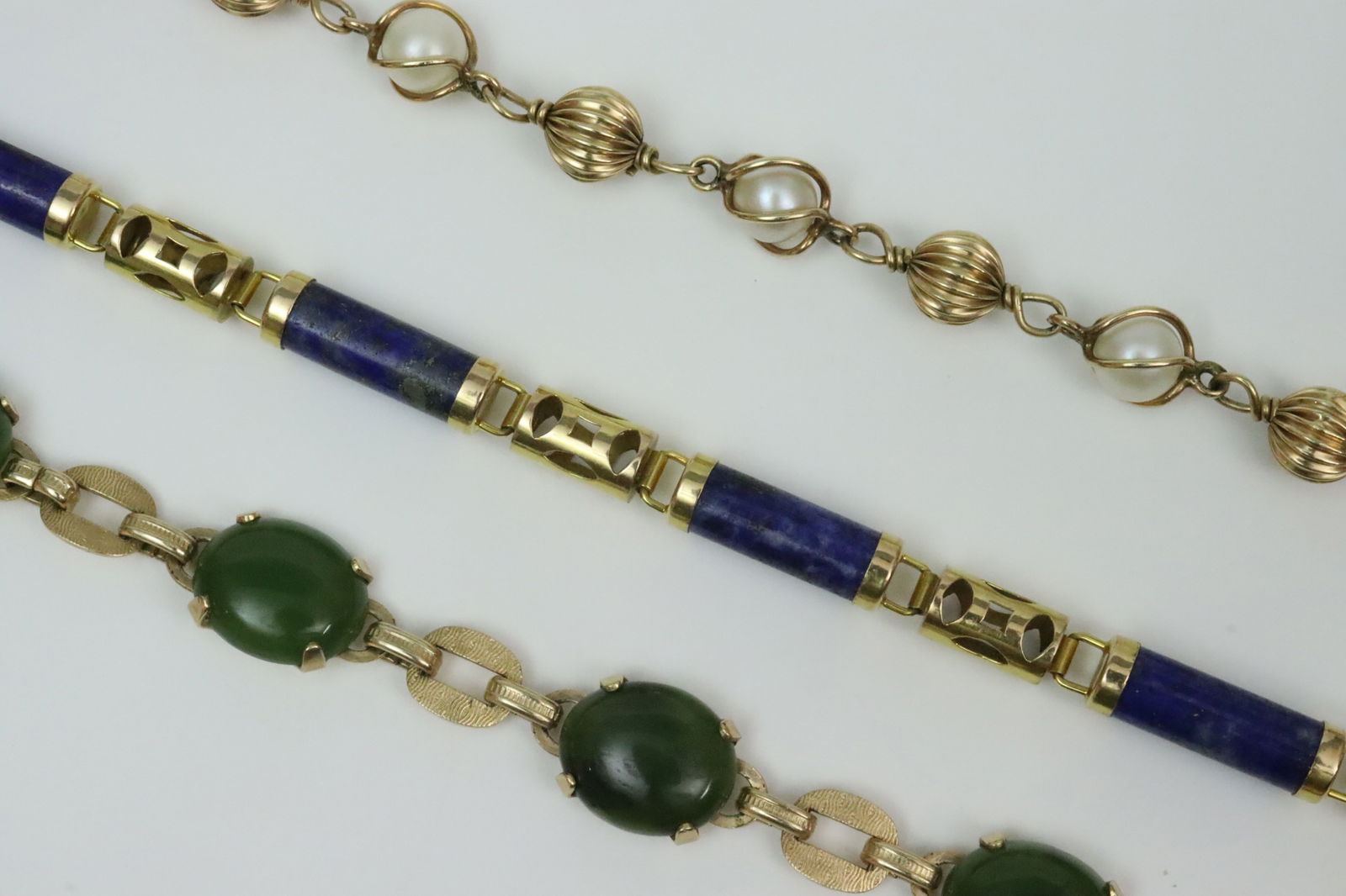 (3) 14K GOLD MOUNTED GEMSTONE BRACELETS (1 of 3)