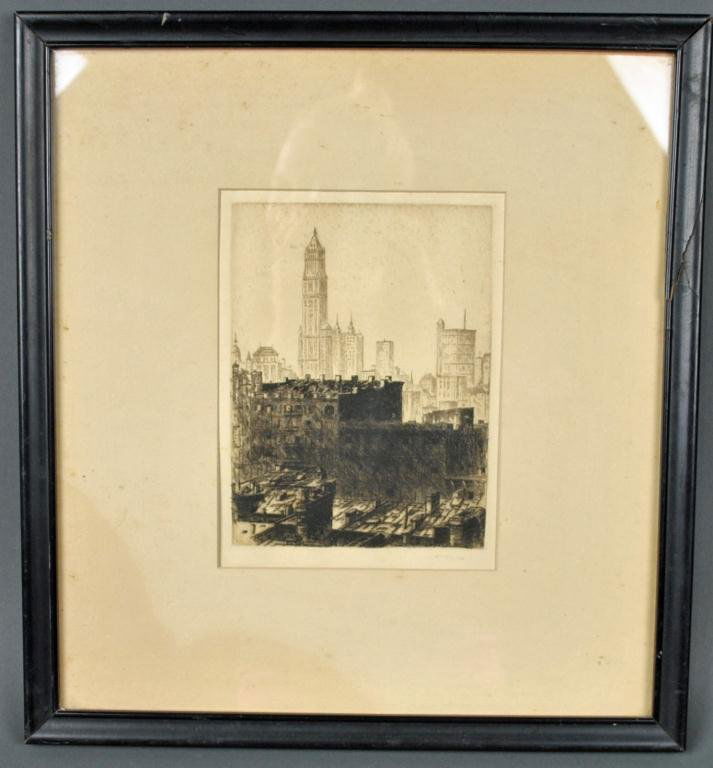 JOHN TAYLOR ARMS ETCHING - OUT OF MY WINDOW (NY): 1916, pencil signed and dated, 7.5x5.5in.