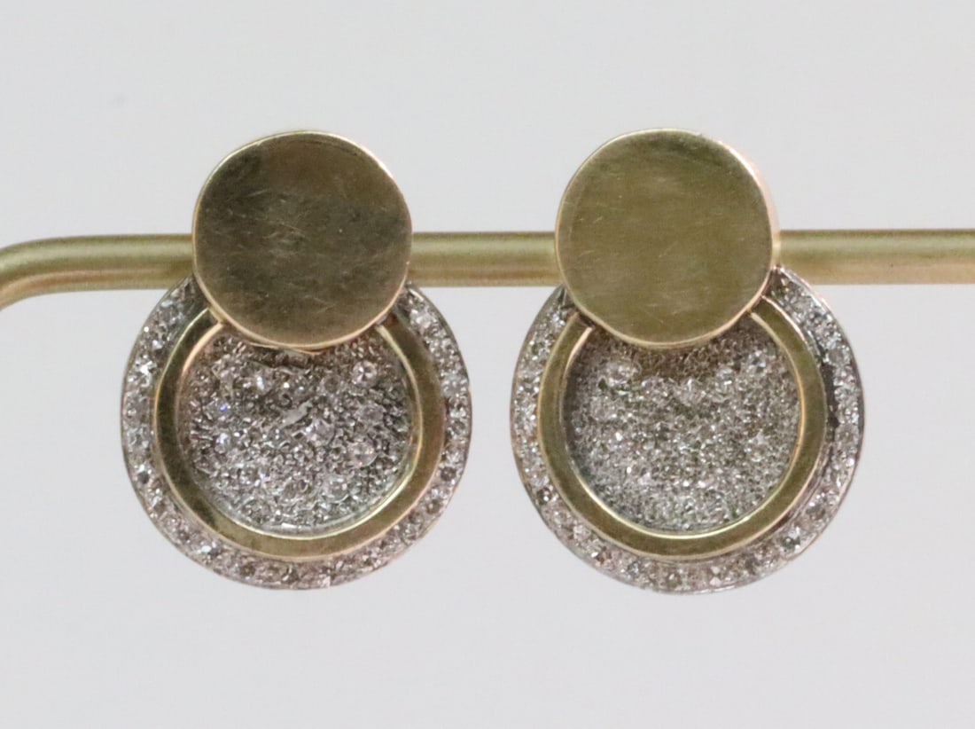 PAIR 14K GOLD & DIAMOND EARRINGS (1 of 4)