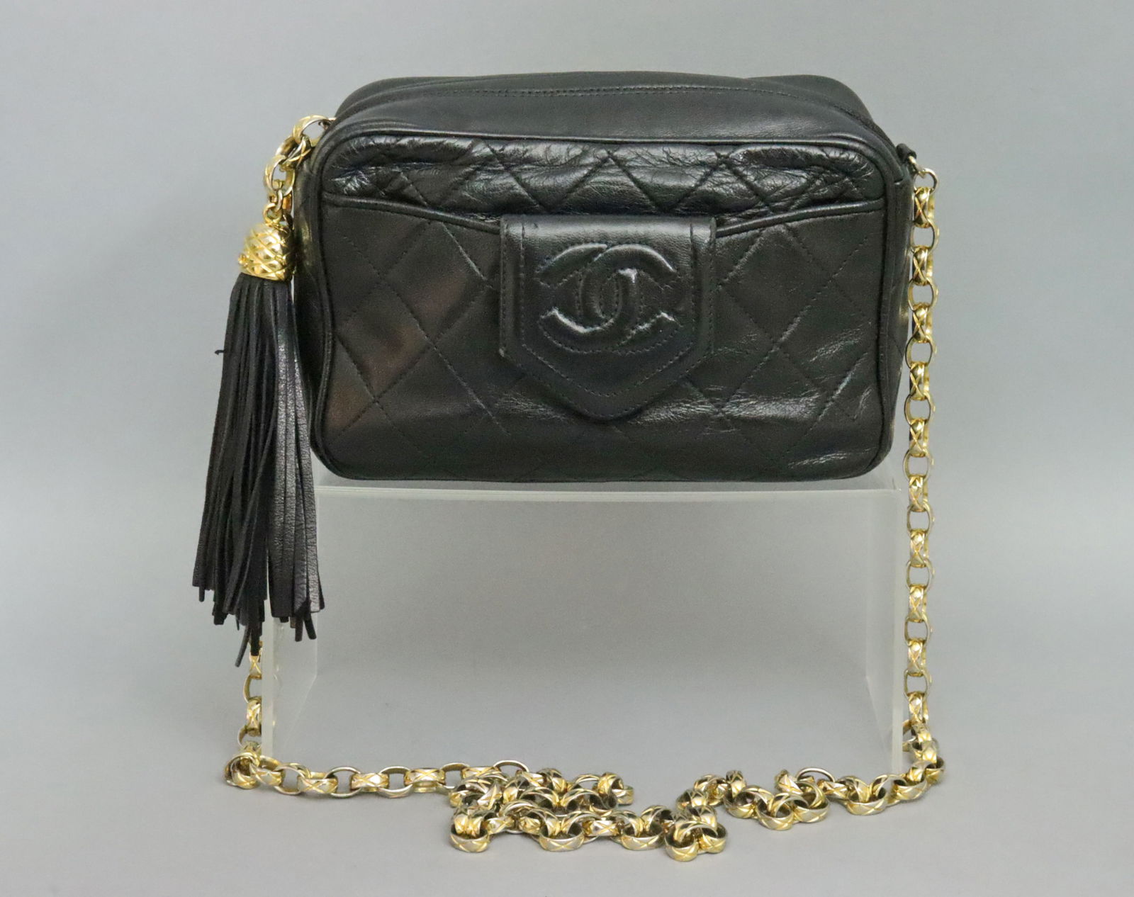 CHANEL BLACK QUILTED LEATHER MINI CAMERA BAG (1 of 8)
