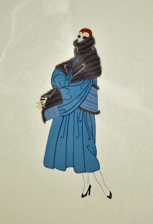 ERTE LITHOGRAPH - TRES CHIC: pencil signed and numbered 267/300, printed by The American Atelier, New York, 1975, published by Circle Gallery, Chicago, Print Documentation attached, unframed, image 10.5x7.5in., sheet size 12x16in