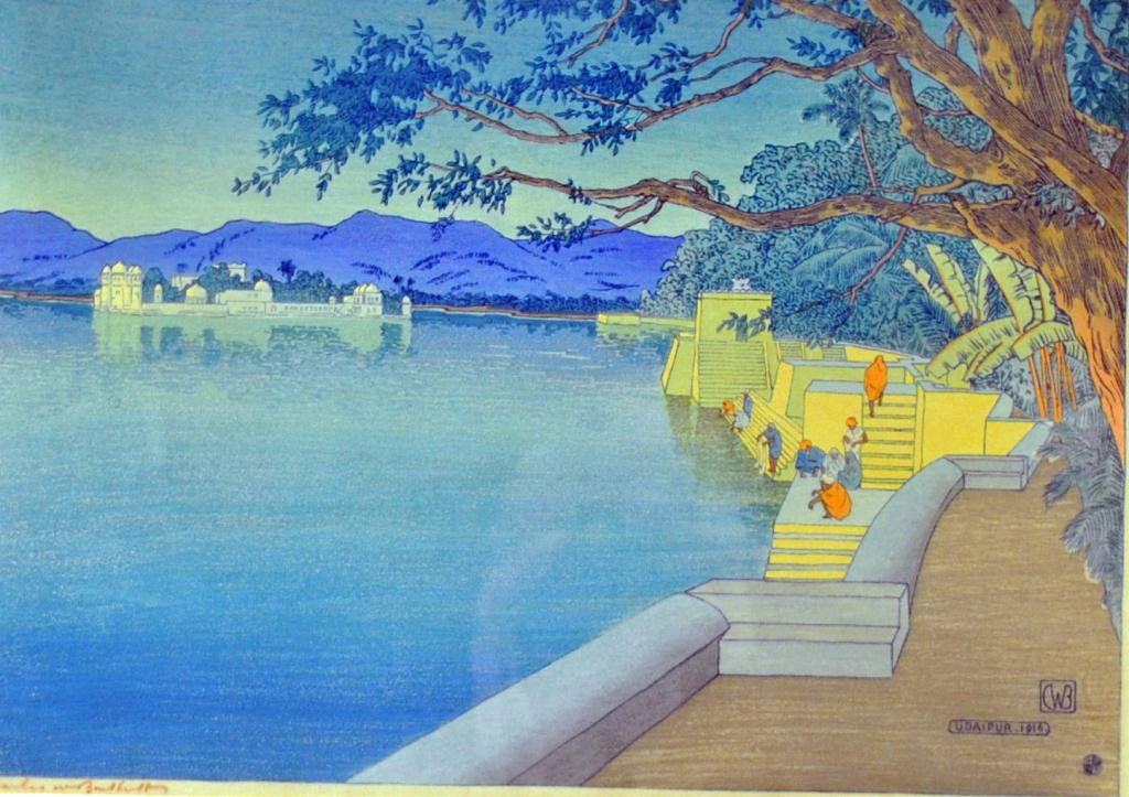 CHARLES WILLIAM BARTLETT (British, 1860-1940): "Udaipur, 1916", color woodblock print, signed in bottom left margin, also monogrammed and titled in plate, 11x15.5in.