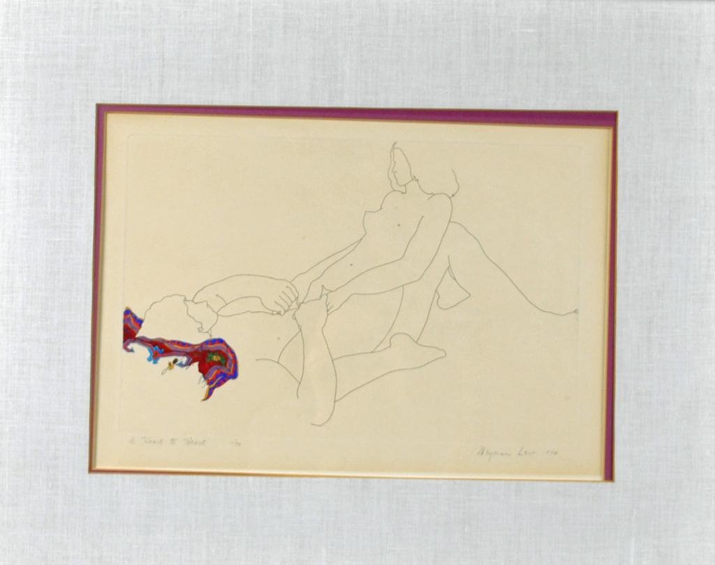 WEYMAN LEW EROTICA ETCHING - A HEART TO HEART: (California, 1935-), pencil signed and dated 1974, titled 'A Heart to Heart', 1/95, 12x17in.