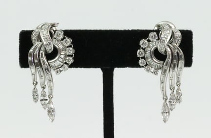 PAIR VINTAGE 18K DIAMOND PENDANT EARRINGS