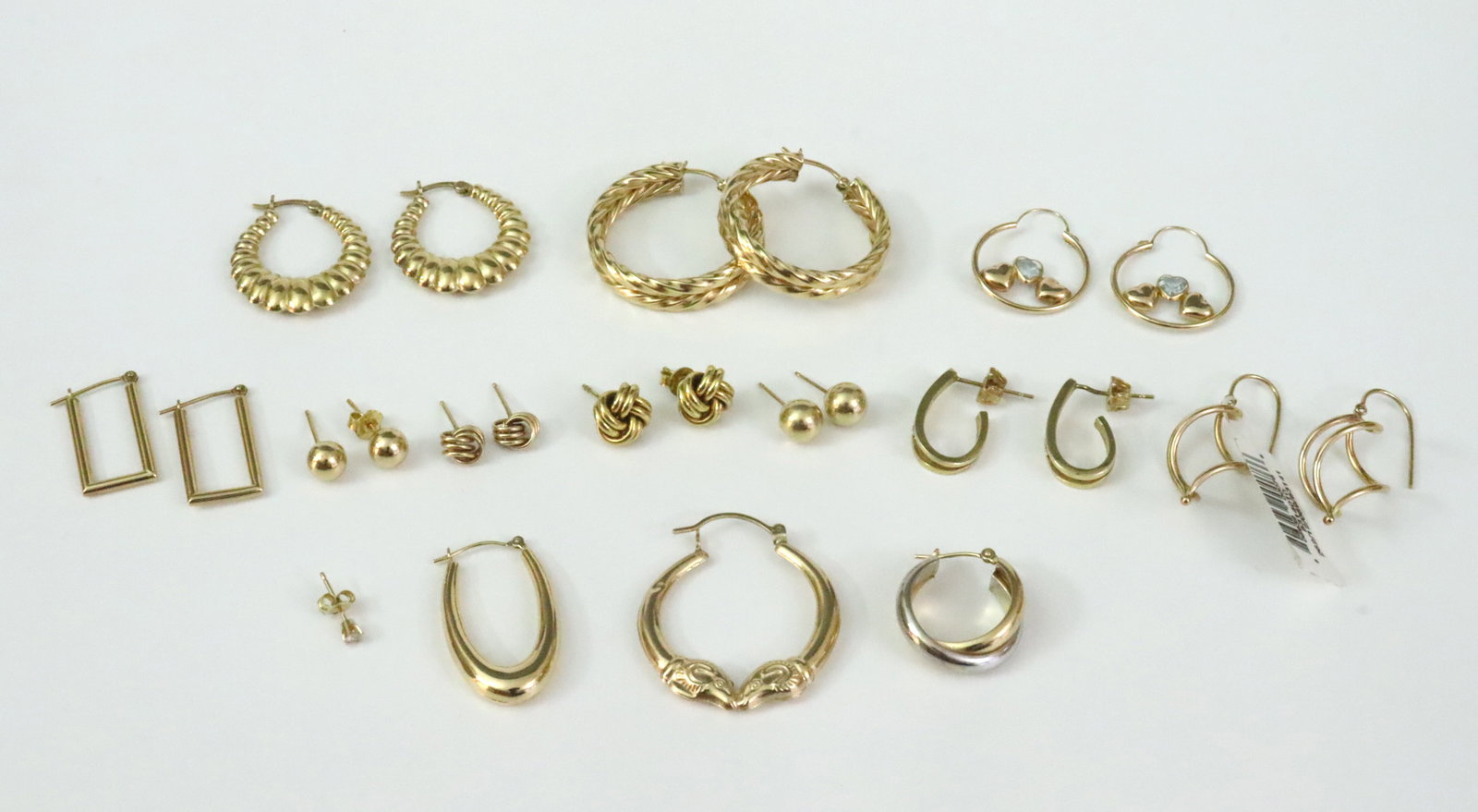 (10) PAIRS GOLD EARRINGS PLUS 4 SINGLES, MOST 14K (1 of 1)