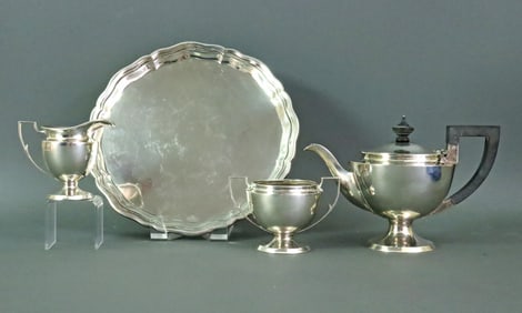 (3) PIECE STERLING TEA SERVICE AND A FOOTED TRAY